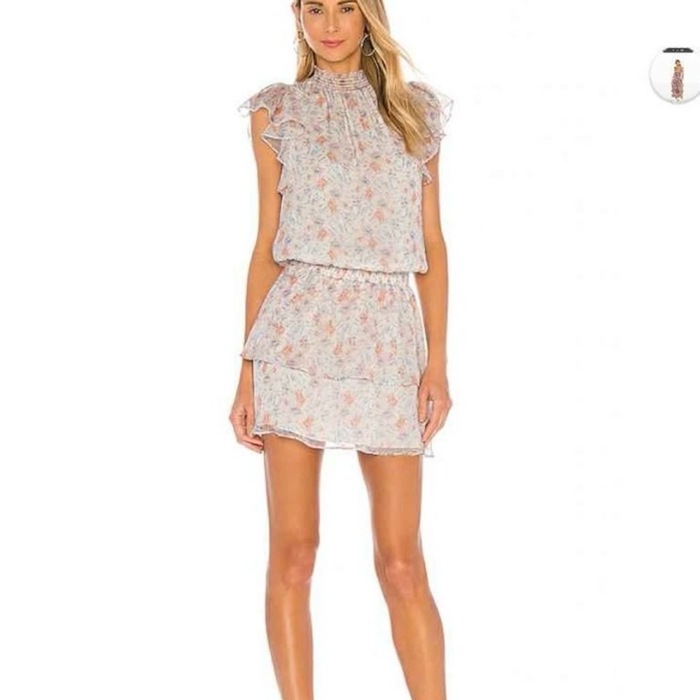 REVOLVE Floral Ruffle Mini Dress in Light Pink and Cream